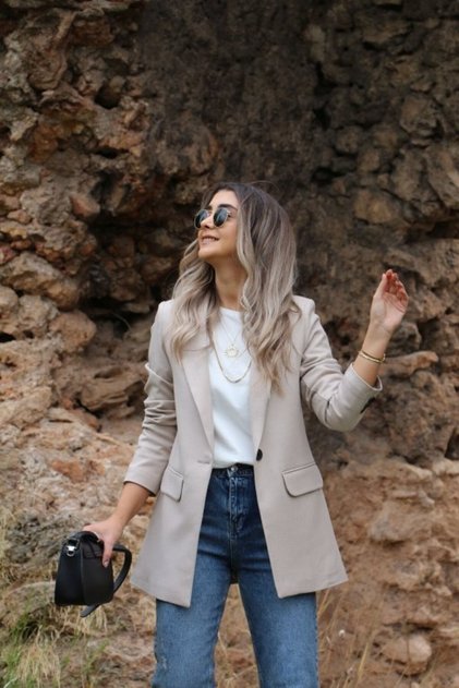 Stone Wool Effect Blazer