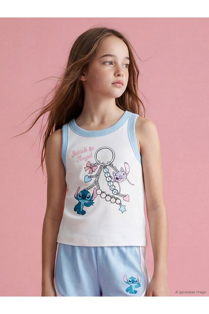 Lcw Kids White Stitch and Angel Printed Girls' Set