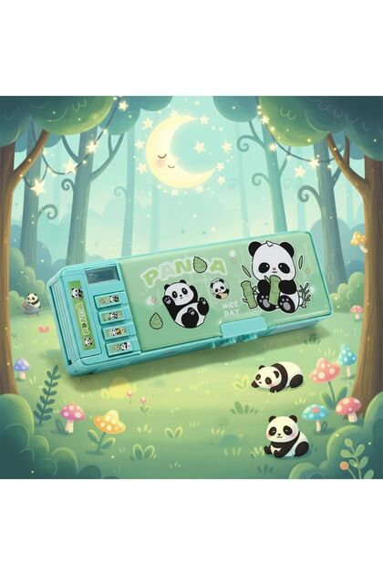 Password-Protected Girls Boys Pencil Holder Multi-Compartment Buttoned Pencil Case Panda Fruit Anime Patterned Hard Cover Drawer-Style Children's Student Pencil Case Stationery Supplies Practical Cute Design Gift