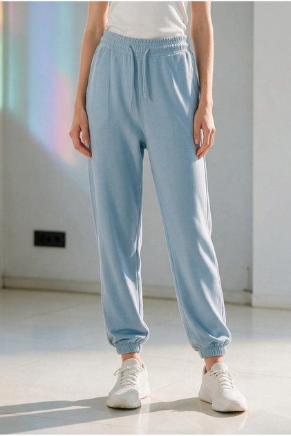 Women's Blue Modal Fabric Elastic Cuffed Silky Textured Sweatpants