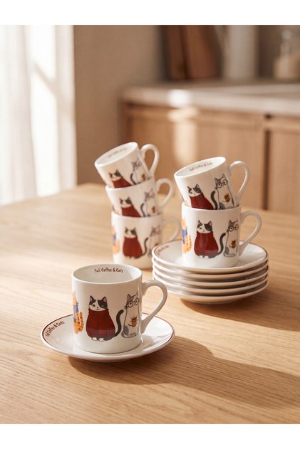 Renkli̇mağazadan Cat Printed 6-Person Coffee Cup Set