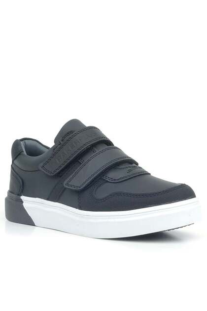 Ortopedikal 3751-Scb Black White 100% Genuine Leather Velcro Boys' Sneaker Daily Use