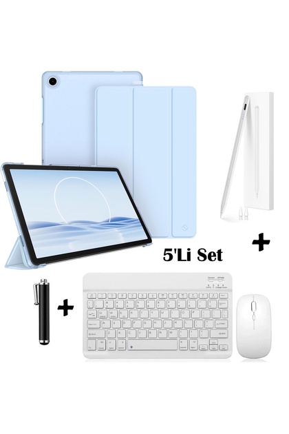 Galaxy Tab A11 Plus/A9 Plus 11 Inç Uyumlu Flip Kılıf + Bluetoothlu Klavye Mause + Dokunmatik Stylus Kalem 5'Li Set