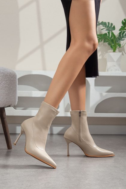 Luvia Thin Heeled Boots Beige