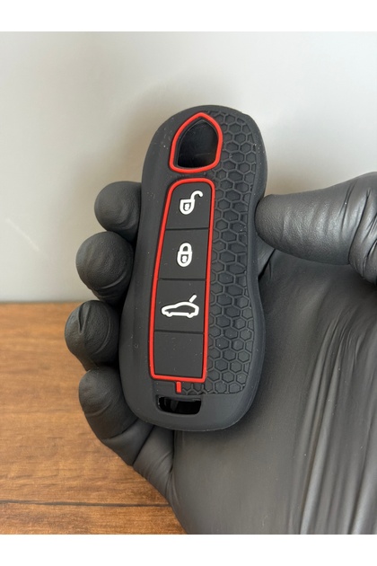 For Porsche Panamera, Macan, Cayenne 2017 and Later 3-Button Honeycomb Pattern Key Fob Protection Case Black Red