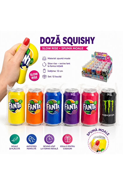 Jucărie squishy antistres, 12 cm, cu revenire lentă, spumă super moale, se revenește treptat la forma originală, modele asortate, set de 12 bucăți.
