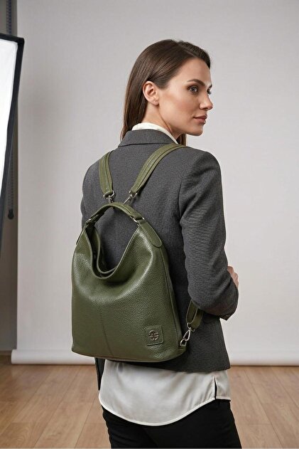 Women's Functional Soft Leather Shoulder and Backpack School Bag Daily Bag (Height 30 cm Width 36 cm)