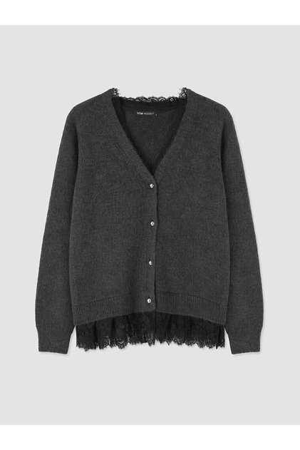 Lcw Modest Anthracite Lace Detailed Women's Knitwear Cardigan