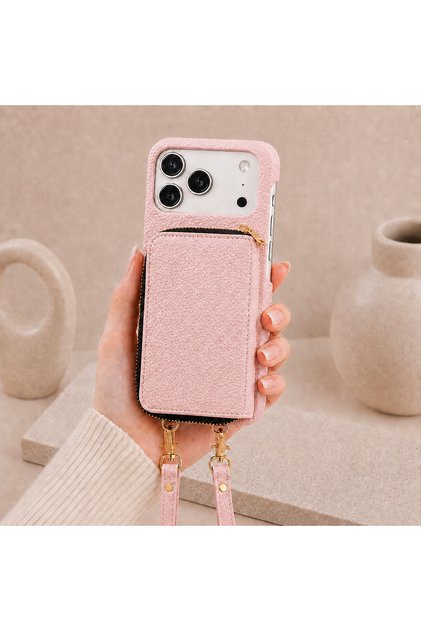 iPhone 17 Pro Max (6.9 Inch) Compatible Premium Lux Leather Case with Open Sides, Slim Design, Wallet, Zipper, Card Holder, Crossbody Neck Strap, and Drawstring Strap