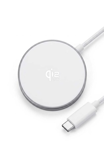 25W Qi2 Manyetik Hızlı Kablosuz Şarj Pedi - iPhone MagSafe & Android Uyumlu Örgü Kablolu Şarj Aleti