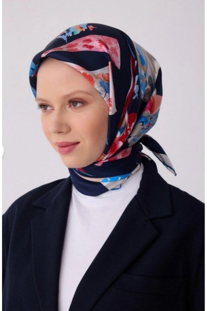 Navy Blue Object Pattern 100% Twill Silk Scarf 4316-02
