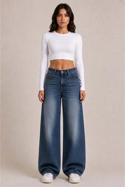 YENİ SEZON BELDE TOKA DİZDE DİKİŞ DETAYLI YÜKSEK BEL BAGGY JEAN PANTOLON