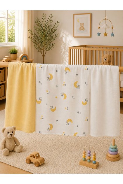 Multi-Purpose Muslin Blanket Set of 3, Muslin Newborn Baby Blanket, 100% Organic Cotton Muslin Cloth - 80X80 cm