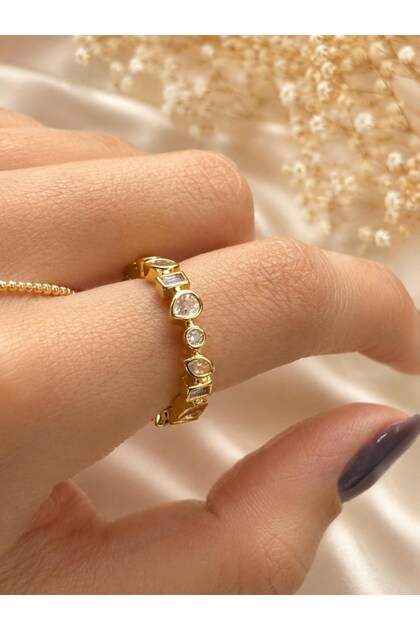 Stoned Damla Gold Ring
