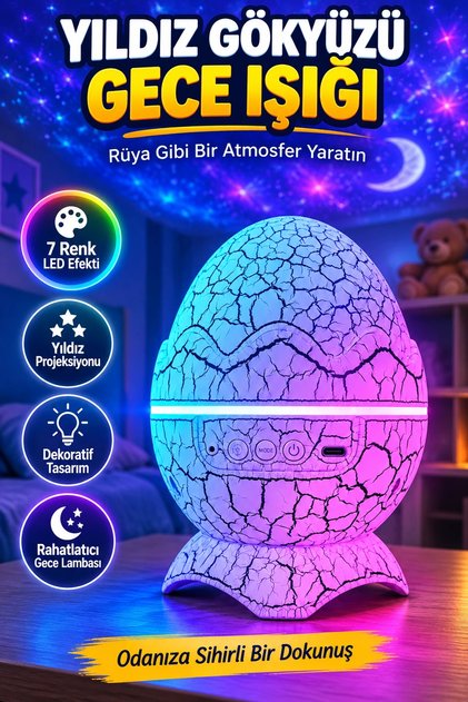 Multi-Color Projector Night Light with Starry Sky Effect – Adjustable Light and Rotating Star Mode