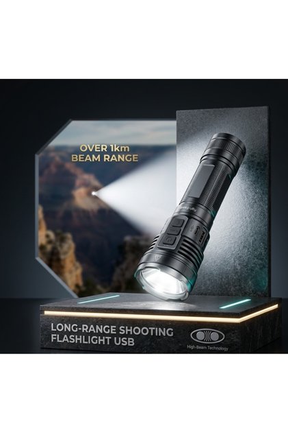 مصباح يدوي تكتيكي LED عالي القوة - شعاع فائق السطوع وطويل المدى، قابل لإعادة الشحن عبر USB، مقاوم للماء، مثالي للتخييم والمشي لمسافات طويلة والطوارئ والاستخدام الخارجي.
