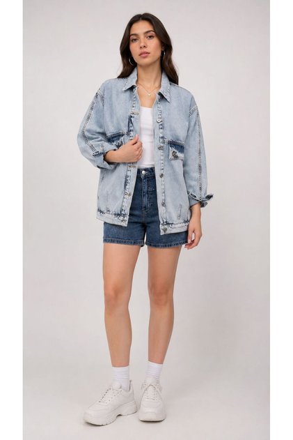 Kadın Açık Mavi Oversize Denim Kot Ceket