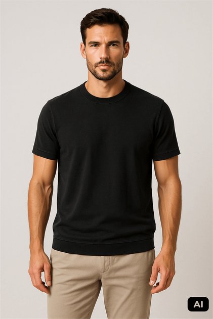 Black Comfortable Fit Crew Neck Plain 100% Cotton T-Shirt