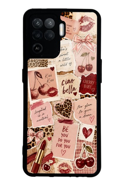 Oppo Reno 5 Lite Glossy Phone Case with Cherry Leopard Notes Design