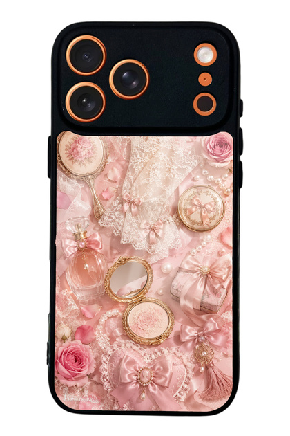 iPhone 17 Pro Glossy Phone Case with Vintage Rose Vanity Design