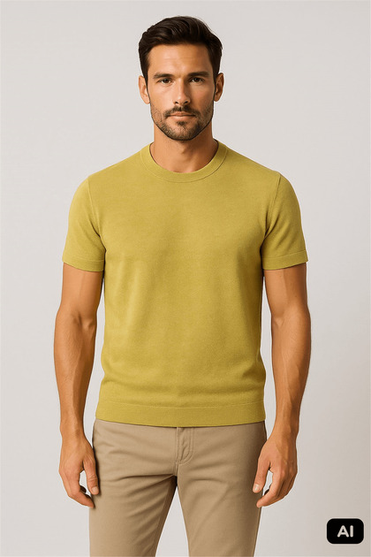 Yellow Comfortable Fit Crew Neck Plain 100% Cotton T-Shirt