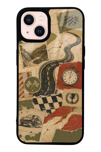 iPhone 13 Glossy Phone Case with Retro Road Racing Design