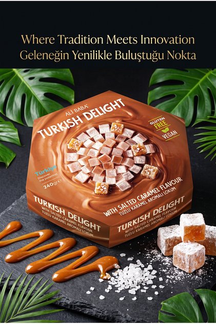 Gurme Tuzlu Karamel Lokum 240 gr - Lüks Altıgen Kutu, Kahve Yanı İkramlık & Özel Hediye