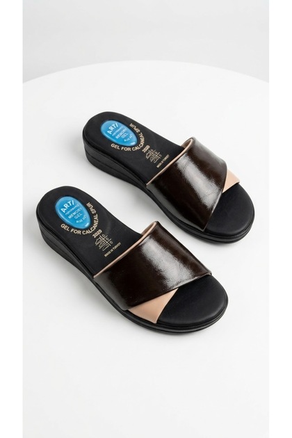 Artı&Jel-5000 Orthopedic Gel Heel Spur Function Brown Beige Women's Slippers