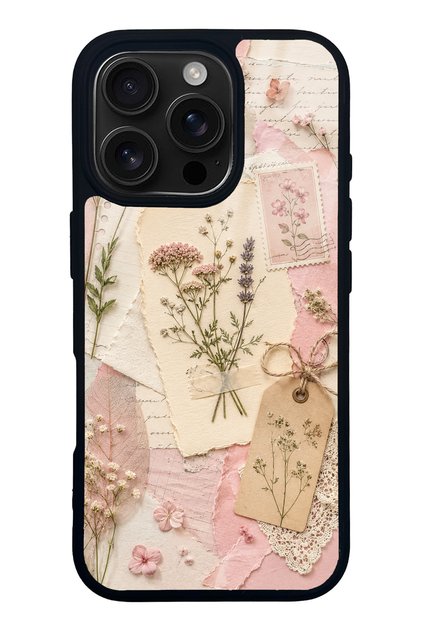 iPhone 16 Pro Blush Herbarium Design Glossy Phone Case