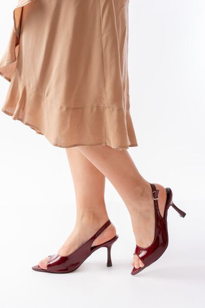 Zri̇n-717 burgundy patent leather pointed toe heeled women's sandals 8.5 cm