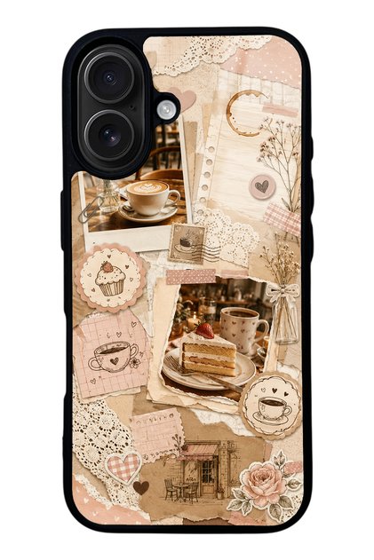 iPhone 16 Café Love Letters Design Glossy Phone Case