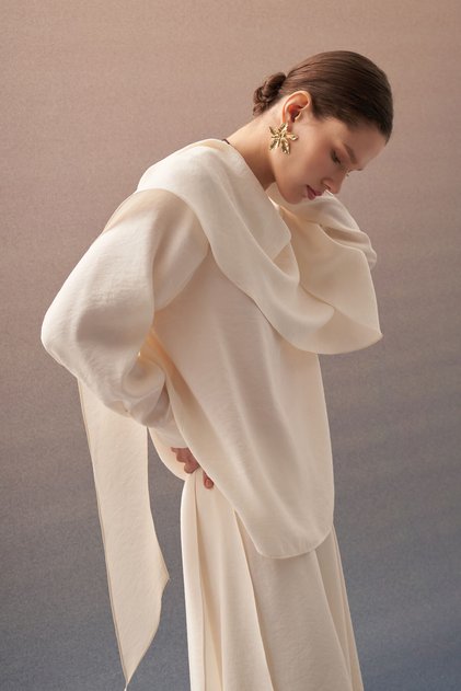 Modal Blouse with Shawl Detail