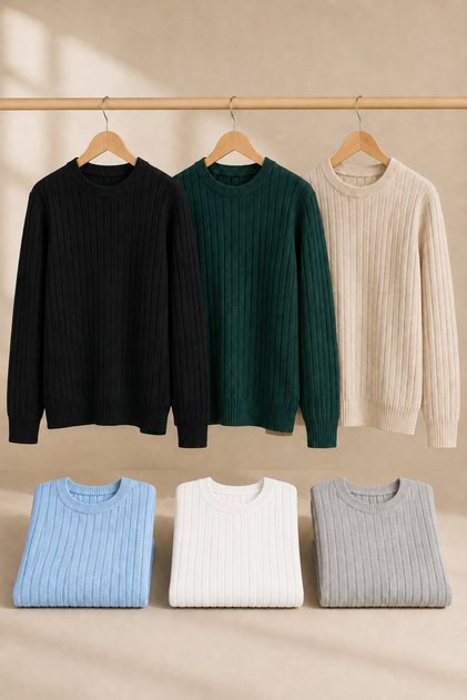 6-Piece Advantageous Men's Crew Neck Ribbed Knitwear Sweater Set