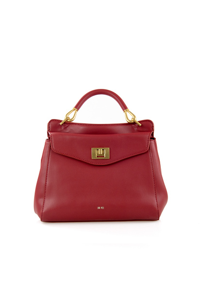Red Smooth Leather Lock Tote Handbag