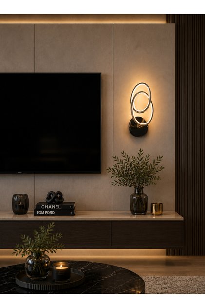 مصباح جدار LED حلقات أسود عصري 24 واط بـ 3 درجات إضاءة - تصميم فني مبتكر 35 سم