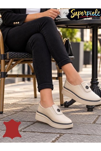 Pantofi casual damă din piele naturală Fără șireturi cu detaliu decorativ