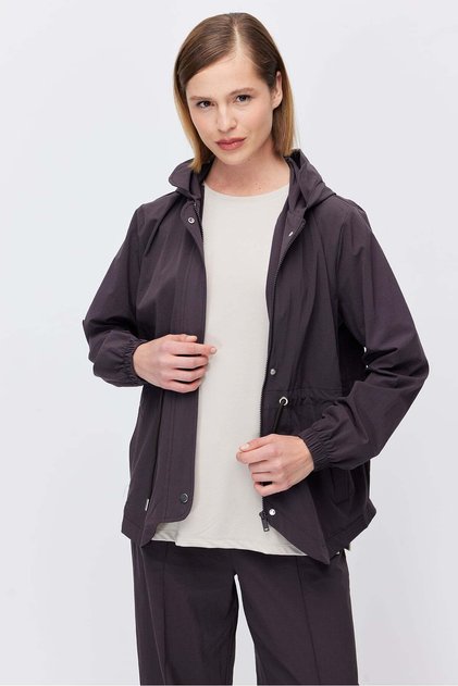 Women's Hooded and Adjustable Waist Windbreaker Jacket