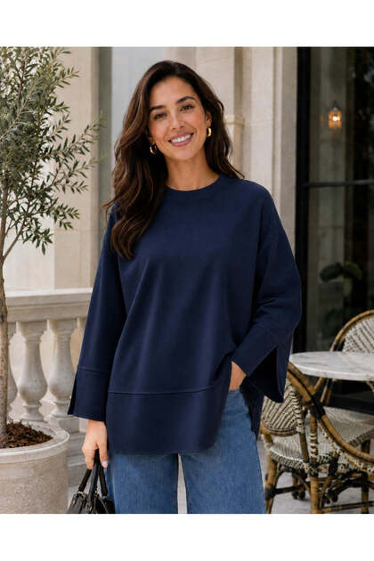 Kadın Oversize Yırtmaçlı Uzun Kollu Salaş Bluz