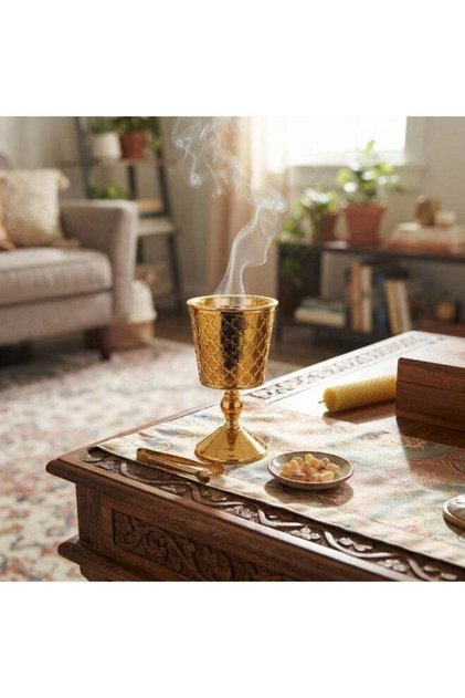 مبخرة عربية الطراز بحامل معدني وتشطيب ذهبي للمنزل والعلاج بالروائح واليوغا والتأمل وديكور غرفة المعيشة