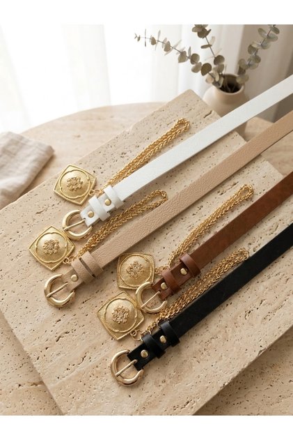 4-Pack King Chain Medallion Detailed Women's Trouser Belt, Jacket Belt, Dress Belt, Shirt Belt