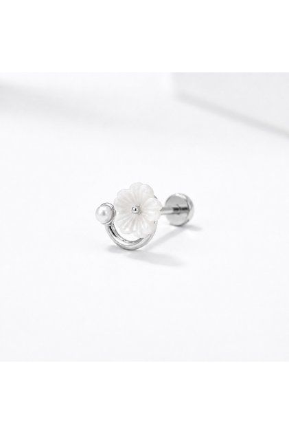 Kararmaz Çelik Zirkon Taşlı Çiçek Figürlü Vidalı Labret Tragus ve Helix Kıkırdak Küpesi