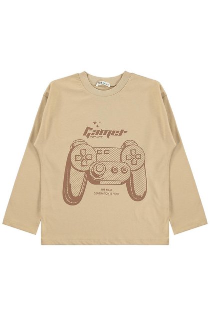 Game Console Printed Sweatshirt for 6-9 Years Old Km - Beige