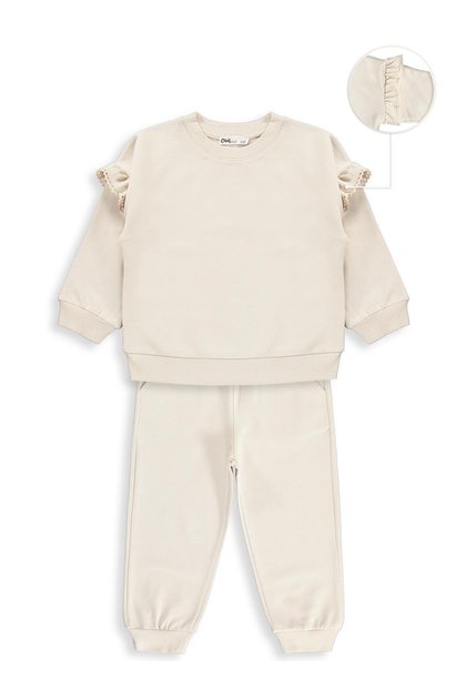 Ruffle Detailed Tracksuit Set for 2-5 Years Old - Beige