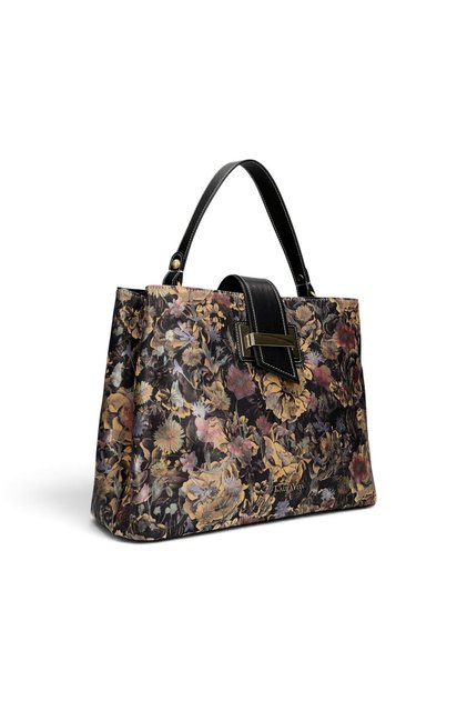 ADRIA 02 Geantă de damă neagră – Imprimeu floral, Geantă de mână/de umăr, 29×23×15 cm