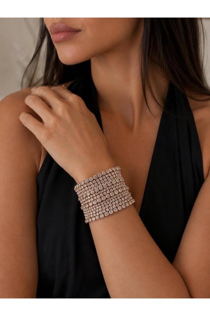 Showy Crystal Stone Women's Bracelet – Multi-Row Sparkling Gold Bracelet – Stylish Jewelry for Special Occasions and Important Events
