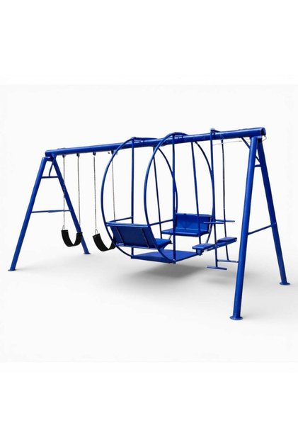 4 Meter Heavy Duty Garden Swing Set Reinforced Steel Frame Outdoor Backyard Playground with Rubber Bridge Climber Large Family Metal Swing Structure Weather Resistant Durable Stable