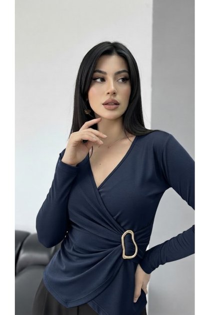 Kruvaze Uzun Kollu Tokalı Sandy Bluz