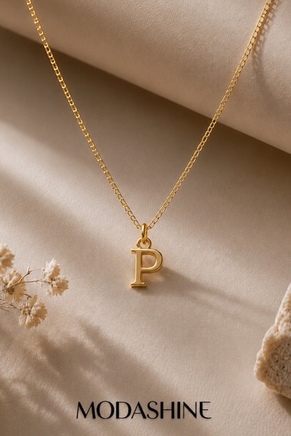 Kişiye Özel Harf Kolye Gold - Harfli Kolye İsim Baş Harfi Sarı Altın Renk Çelik Kadın Kolye