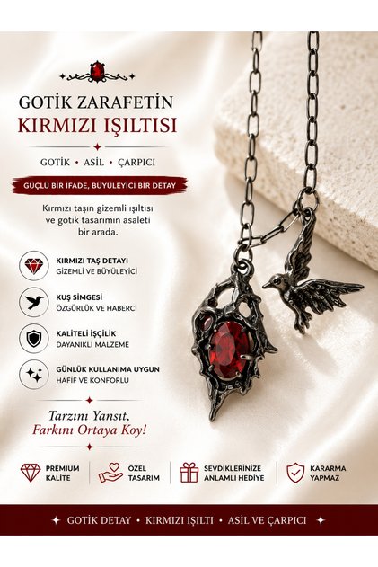 🐦 Red Sparkle of Gothic Elegance – Reflect the Style of the Bird Figured Necklace, Make Your Difference Visible! ❤️ 🖤