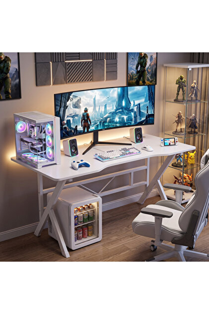 120*55cm Ergonomic K shaped Game Table, Study Desk, Office Table Spacious Home Office Table Gaming Desk, Gaming Table, Computer Table with Carbon Fibre Desktop Ideal for Students and Gamers